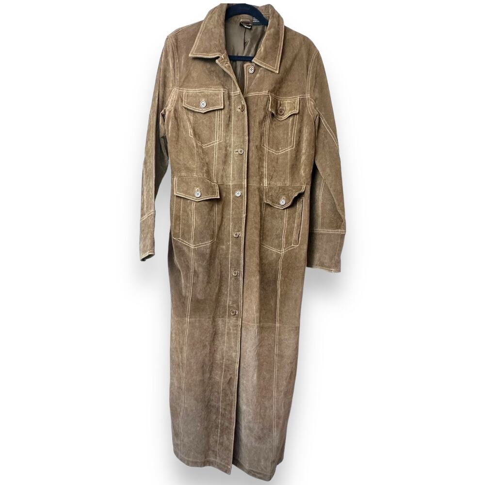 Vintage Boutique Europa Leather Trench Coat EVC Western Tombstone 90s - Picture 4 of 12